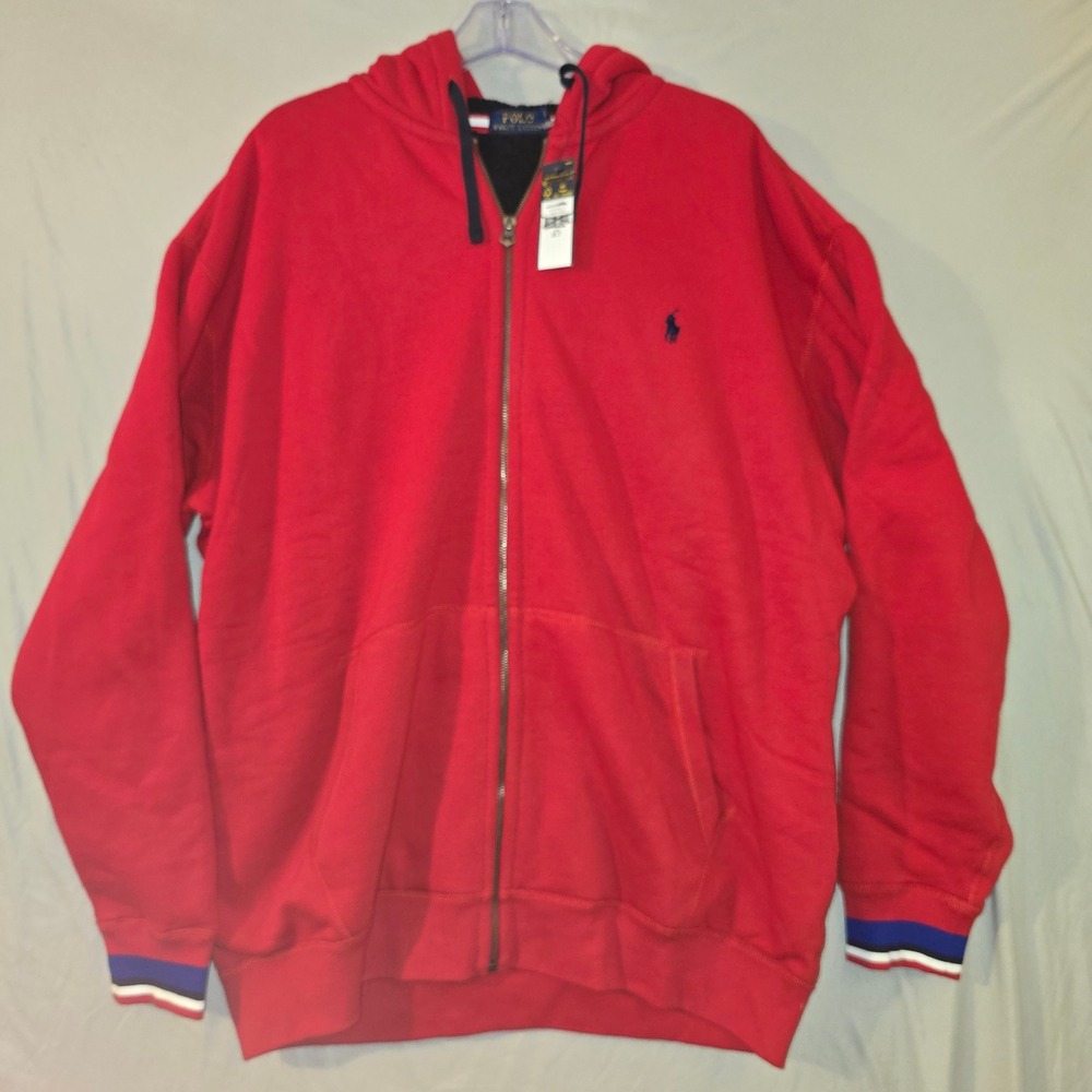 Polo Ralph Lauren Hoodie 2XLT Mens Red Sherpa Lined Full Zip Fleece Sweatshirt